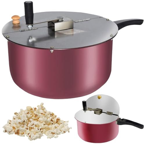 Popcorn Machine Popcorn Popper, 11inch Small Manual Stirring Popcorn Maker Machine with Handle and Lid, Stainless Steel Stovetop Popcorn Maker, Popcorn Pot, Homemade Popcorn Machine