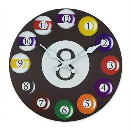 LOVIVER Wanduhr, rund, Billard-Themenkollektion, leise, Sweep, Wanddekoration, Holzrahmen für Flur, Bauernhaus, Einweihungsparty, Schlafzimmer, 12 Inch