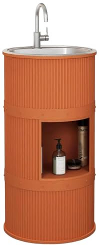 ZTGL Mobile da Bagno con Lavabo in Acciaio Inox, Lavandino a Colonna in Ferro Battuto Stile Industriale Mobile da Bagno, Lavandino su Piedistallo con Rubinetto e Scarico,Arancia