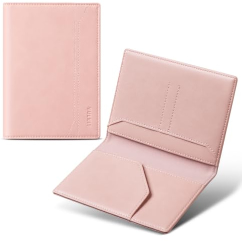 VULKIT Reisepasshülle für Reisen, RFID-blockierende Reisepass Schutzhülle, schmale Reisebrieftasche für Männer und Frauen, Staubiges Rosa