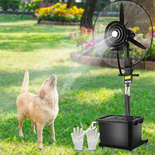 STWBHW Ventilatore a Nebbia Fredda for Esterni e Patio, Ventilatore a Nebbia Portatile, ventilatori a piantana oscillanti a 90°, Ventilatore Industriale a piantana con Serbatoio autonomo,3 velocità