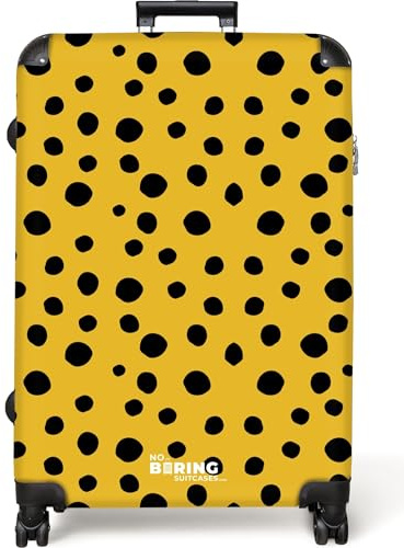 NoBoringSuitcases© Koffer XL Groß Reisekoffer mit Rollen Leicht Trolley | 77x51.5x28 cm - großer Hartschalenkoffer Rollkoffer L Größe Muster - Punkte - Gelb