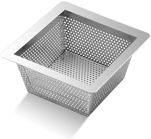 Tuanse 10 x 10 x 5 Inches Stainless Steel Commercial Floor Drain Strainer Square Floor Drain Filter Accessories for Commercial Kitchen Restaurant Dinner Cafe