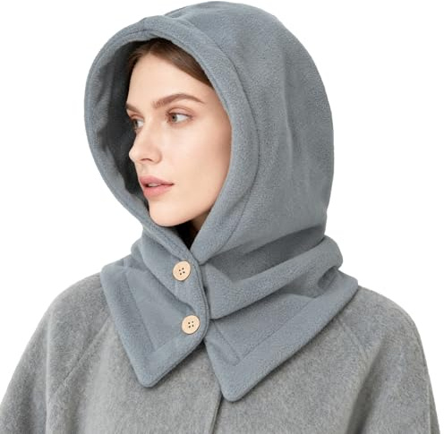 TAGVO Termisk vinterbalaklava, unisex, vindtät fleecehuva, tjock fleece-hatt, huva med halsvärmare, ett stycke, pullover, mössa för män, kvinnor, 2-i-1 vintermössa med huva för sportshopping, Grå, one
