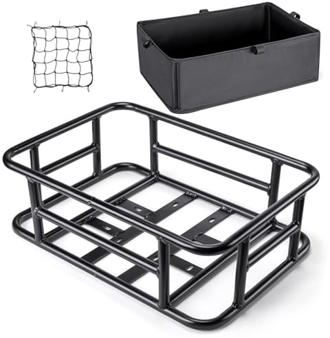 Bicycle Rear Wheel Basket, Rear Pannier Rack Basket, Metal Shelf Carrier with Liner, Large E Pannier Rack for Adults, Women and Men, Transporting Dogs, Pets, Food