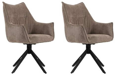 MR. DEKO Polstersessel drehbar 2er Set | Braun Dining Chair Ginosa | Esszimmerstuhl mit Metallbeinen | Stuhl mit Armlehnen | Stühle 2 STK. für Wohnzimmer und Essbereich