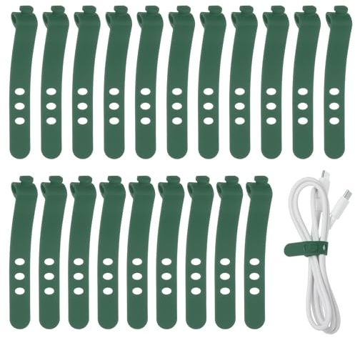 sourcing map 20 bridas de silicona para cables, 3 agujeros, reutilizables, de goma, ajustables, con hebilla de bloqueo, correa de cable multiusos para cables de viaje en casa, oficina, color verde
