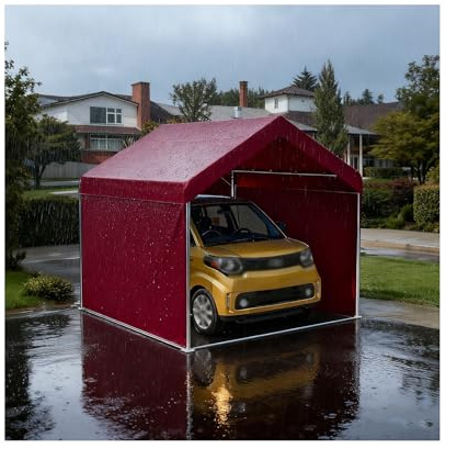 Metallcarports Mit Robuster Carport-Überdachung Und Verstärktem Rahmen Für Parkplätze, Pickups, Wohnmobile Und SUVs(Red,9.8x9.8x6.5ft)