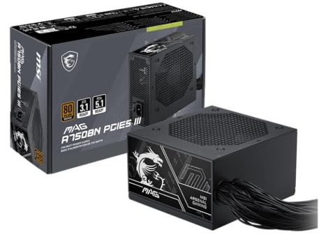 MSI MAG A750BN PCIE5 III, Non Modular Gaming 750W Power Supply, 80+ Bronze, Dual 12V-2x6 Cables, Server-Grade Capacitor, ATX 3.1 & PCIe 5.1 Ready, Low-Noise, Semi Digital, 5 Year Warranty