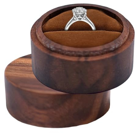 Wood Proposal Ring Box, Wood Proposal Ring Box Bärbar rund valnöt