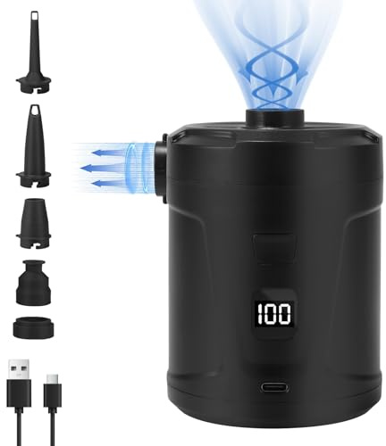 Portable Air Pump for Inflatables: 5200mAh Type-C Rechargeable Battery Ultra-Light Quick Inflate Deflate Electric Air Pumps High Flow 280 L/min for Paddling Pool, Airbed,Swimming Pool (Black)
