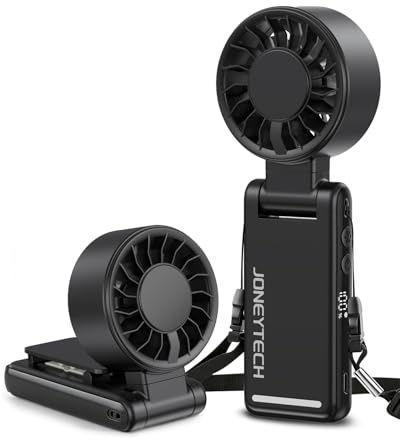 Joneytech Turbo Hand held Fan, High-Speed Portable Fan with Strong Airflow 4-in-1 Mini Small Clip/Neck/Desk/Travel Fan 360° Rotation Rechargeable Personal Fan for Travel Holiday essentials(Black