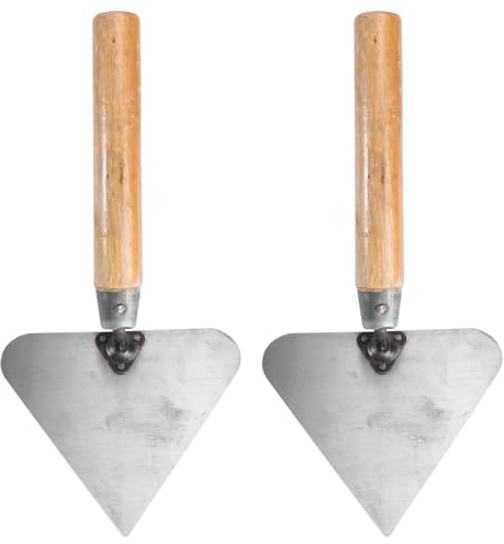 WOONEKY 2pcs Hand Trowel and Concrete Trowel with Wooden Handle, Triangle Masonry Tool for Bricklaying and Plastering, Professional Construction Spatula Set for Wall Finishing and Smooth
