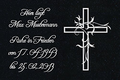 LaserArt24 Granit Grabstein, Grabplatte oder Grabschmuck mit dem Motiv Kreuz-ag08 und Ihrem Text/Daten