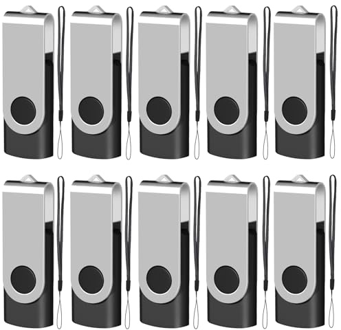 EASTBULL USB Stick 1GB 10 Stück USB-Sticks 2.0 Drehbar Speichersticks Drive Flash Laufwerk mit 10 Stück Seil,Schwarz