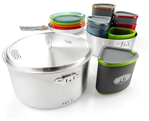 GSI Outdoors Glacier Stainless Camper 4 Person Packable Cookware & Dinnerware Set for Camping or Backpacking