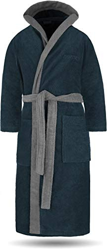 normani 100% Baumwoll Bademantel Saunamantel zweifarbig und einfarbig mit und ohne Kapuze für Damen und Herren (Gr. XS - 4XL)