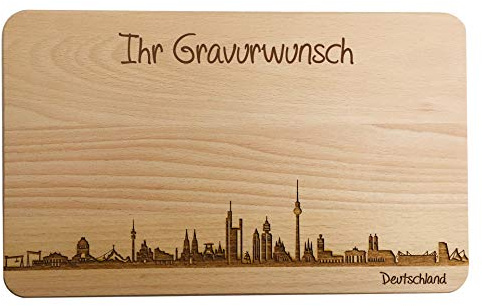 Brotzeitbrett Deutschland Skyline | Frühstücksbrettchen aus Buche | Holz Schneidbrett | Deutschland Souvenir mit Gravur | Frühstücksbrett (Standard (22x14x1cm), 2. mit persönlicher Gravur)