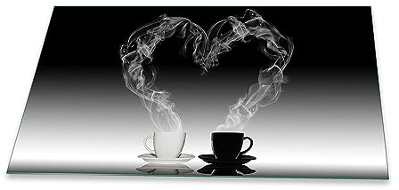 Herdabdeckplatte Abdeckung Ceranfeld Abdeckplatte Schneidebrett 1-Teilig 90x52 Herz Kaffee Schwarz Spritzschutz Glasplatte Ceranfeldabdeckung Schutz Herdschutz Sicherheitsglas Glasschneidebrett