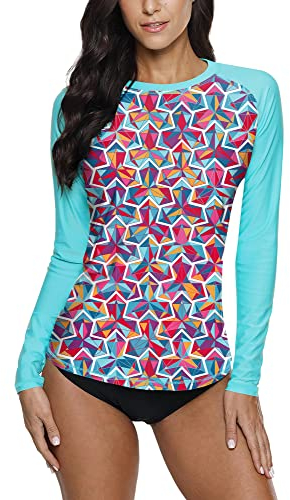 BesserBay Damen Rash Guard Bademode UV Shirts Langarm UPF 50+ Schwarz Gr.- 40 EU/Large