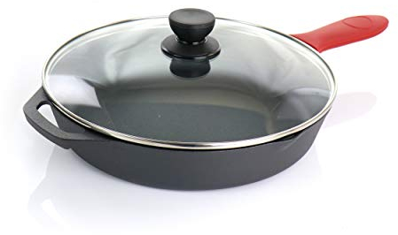Megachef Skillets with Lids Juego de Utensilios de Cocina de Hierro Fundido, Negro/Rojo