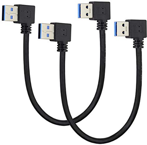 AAOTOKK 2 Pack Left & Right Angle USB 3.0 A Cable 90 Degree USB 3.0 Type A Male Transferring Data and Charging Extension Cable for Hard Drive,Printers,Modems,Mouse,Laptop Cooler(0.3M/1ft-Black)
