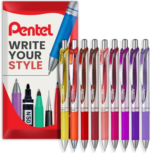 Pentel EnerGel XM BL77 – einziehbarer Flüssiggelschreiber – 0,7 mm – 54 % recycelt – Sonnenuntergangstöne – 9 Stück