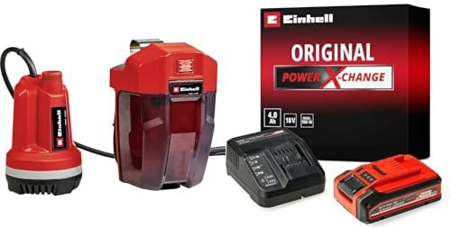 Einhell Akku-Tauchdruck/Regenfasspumpe GE-PP 18 RB Li Power X-Change (Li-Ion, 18 V, Förderdruck max. 2 bar, max. 3000 L/h, flexible Batteriebox, inkl. 4 Ah Akku und Ladegerät)