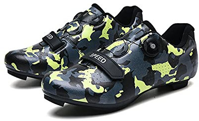 Fahrradschuhe Für Herren Damen, Camouflage Rennrad MTB Fahrradschuhe, Spin Shoestring Kompatibel SPD Look Delta Cycle Riding Cleat (Camo Yellow,39 (EU 39 2/3))