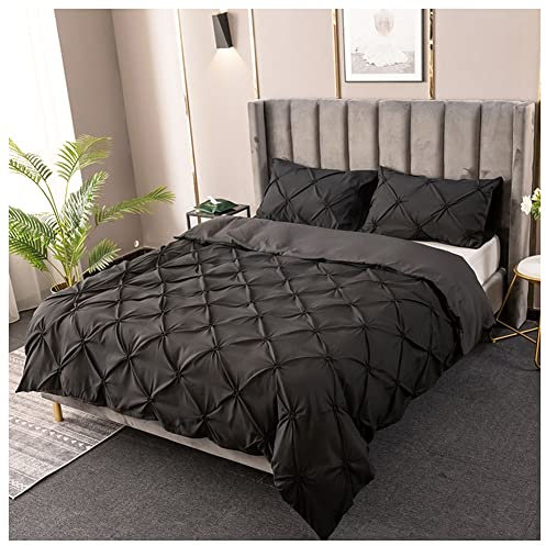 YAOTT Bettbezug-Set Mit Kissenbezügen Mit Rouched Plissee,Pflegeleicht,Weich,Für Doppelbett,Mikrofaser,Plissee Bettbezug Wendebettwäsche Set,Schwarz,135X200-2PC