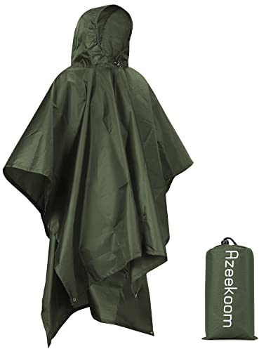 Azeekoom Poncho Impermeabile, Multifunzionale Stuoia Campeggio Coperta da Picnic con Sustodia per All'aperto Picnic Trekking Campeggio Pesca Caccia Escursione (Verde)
