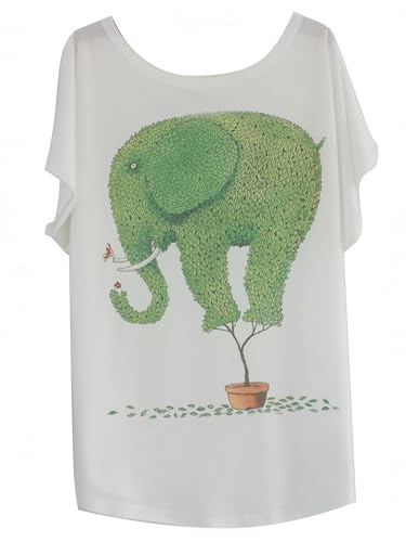 Luna et Margarita T-Shirt Femme Blanche Manche Chauve-Souris à Motif col Rond Coton mélange Taille 36 38 40 42 44 46