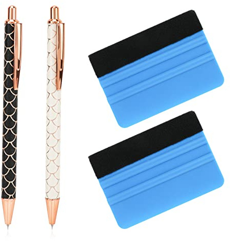 MWOOT 2 Stück Plotter Zubehör Entgitterwerkzeug Plotter, Weeding Pen Pin Pens Air Release Pen,Schwarz Weiß Einziehbarer Pin Stift Set mit Filzrakeln für Blasen Entfernen HTV Cameos DIY Bastelwerkzeug