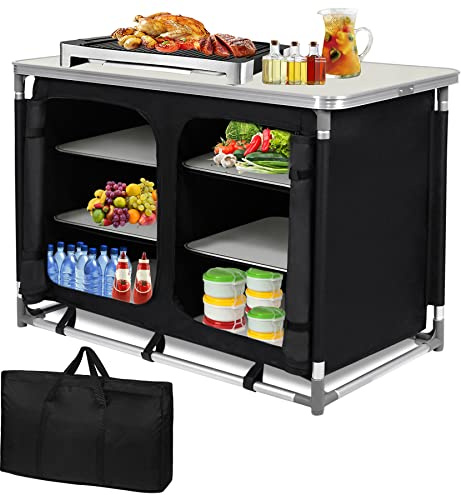 Froadp 100 x 50 x 80 cm - Armadio da cucina pieghevole da campeggio con struttura in alluminio e borsa per il trasporto - Mobile - Armadio da cucina da esterno - Scatola da cucina - Armadio per