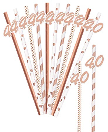 40th Birthday Straws, Pack of 20 Paper Birthday Straws with Number Cut-Outs for Birthday Party Supplies, 4 Styles