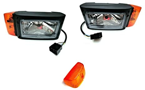 MelTruck® 2x H4 Scheinwerfer mit Blinker E20 Radlader Bagger JCB Merlo und Lampenschirm