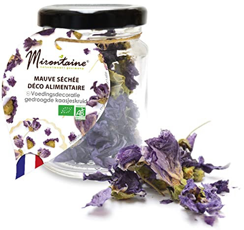 Mirontaine - Pot de Mauve Séchée Bio - Décoration Fleurs Alimentaires Naturelles pour Pâtisseries - Déco Comestible & Végétale - Biologique - Fabriqué en France - 1,5g - 418
