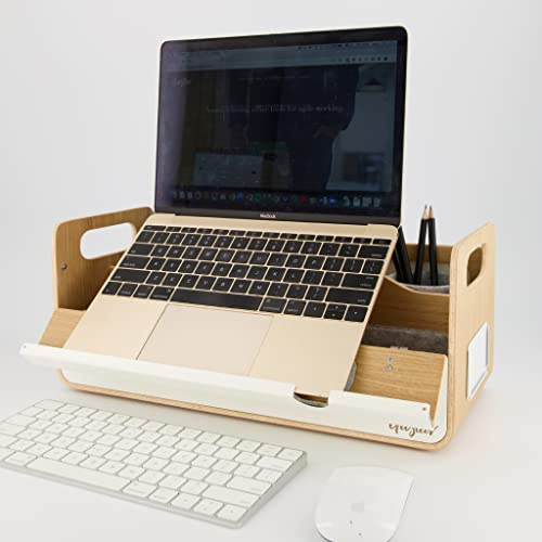 Gustav Original – Mobiler Laptopständer & Schreibtisch-Organizer aus Holz & Aluminium | Ergonomisch, tragbar, für Büro, Home-Office & Unternehmen (bis 15 Zoll)