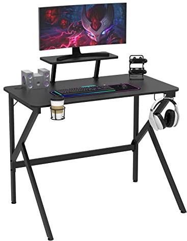 CTXGSOQ Gaming Bureau Gamer 100*55*90.5cm, Grande Table pour Ordinateur/PC, Support Manette, Support pour Casque, Porte-Gobelet, Support K Ergonomic Bureau Gamer Bureau Gaming PC, Table de Jeu Noire