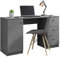 Madesa Modern Schreibtisch, Computertisch mit 3 Schubladen und 1 Tür, 136 x 45 x 77 cm, aus Holz - Grau