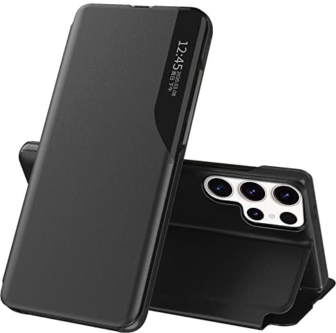 Handyhülle für Samsung Galaxy S22 Ultra Hülle Clear View Klappbar Leder Schutzhülle Galaxy S22 Ultra Hülle mit Ständer 360 ​​​​Stoßfest Und Kratzfest Klapphülle für Samsung S22 Ultra Case (Schwarz)