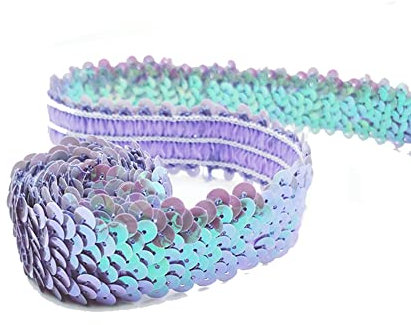 Yurosiay 5 metri × 3 cm, bordo elastico con paillettes, 3 file di nastro lucido con paillettes, colorato con paillettes, da cucire, nastro decorativo per il fai da te, lilla chiaro