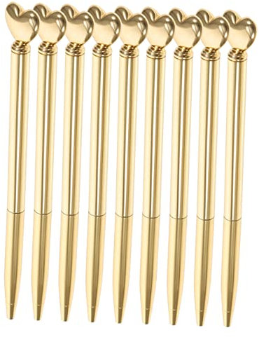 Ciieeo 9pcs Heart-Shaped Metal Ballpoint Pens Girly Decorative Pens for Note Taking Easy to Install Signature for Office School Supplies