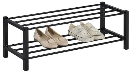 IDIMEX Schuhregal NAVAN Metall Schwarz, robuste Schuhbank mit 2 Ablagen, platzsparende Schuhkommode, ideal für Schuhregal offen, Schuhständer, Schuhregale