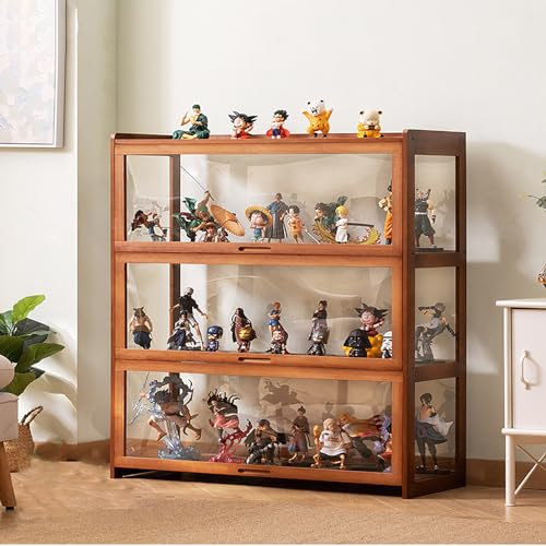 JSWHYBD Curio Vitrine Mit Acrylglastür Vitrine Im Wohnzimmer 3-5-stufige Vitrine, Vitrinen Aus Natürlichem Bambus Für Sammlerstücke Aufbewahrungsschrank Mit Hoher Kapazität