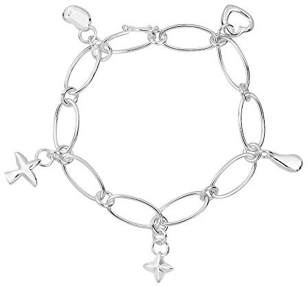 AeraVida Pulsera de plata de ley 925 con eslabones ovalados simbólicos | Pulsera de cadena de eslabones | Pulsera de plata de ley para mujer | Pulsera de cadena ajustable para mujer, 7.5 inches, Metal