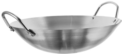 Zerodeko Pentola Multifunzionale Wok Doppio Manico 32 Cm in Acciaio Resistente All’usura Antiruggine Per Cucina Domestica Uso Quotidiano