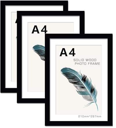 KPYZLBD 3 Stück Bilderrahmen Din A4 Holz, Mit Acrylglas für Kinderzeichnungen, Kunstwerke, Schwarz, Zum Aufhängen (21x29.7cm, A4, 3 Stück)