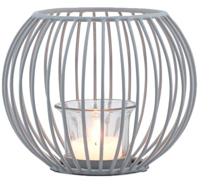 Skandinavischer Teelichthalter Spectro modern aus Metall in Grau 15 cm