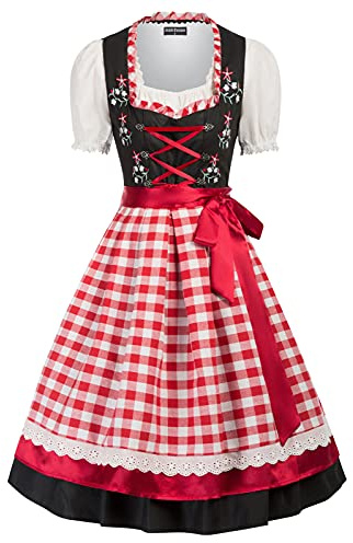 Scarlet Darkness Dirndl da Donna per Oktoberfest Outfit 3 Pezzi incl. Blusa per Dirndl, Abito Tradizionale Midi, Grembiule per Dirndl Set Completo, M